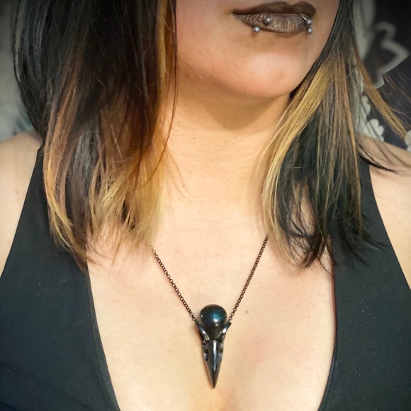 Black stainless steel chain + black raven skull - Picture 4 of 11